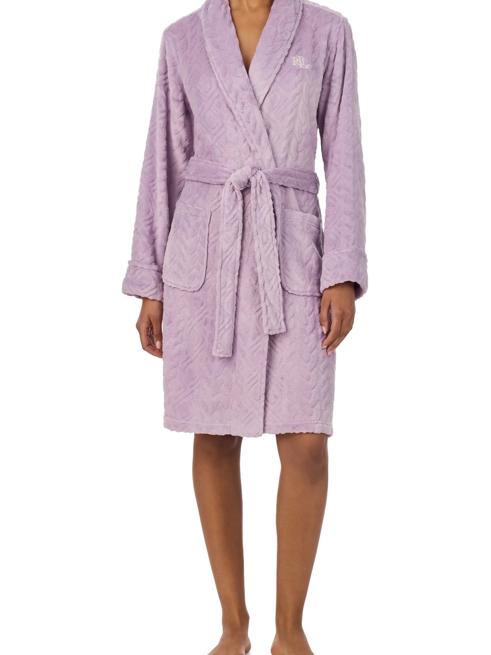 Ralph Lauren Lilac Plush Cable-Knit Shawl Collar Robe